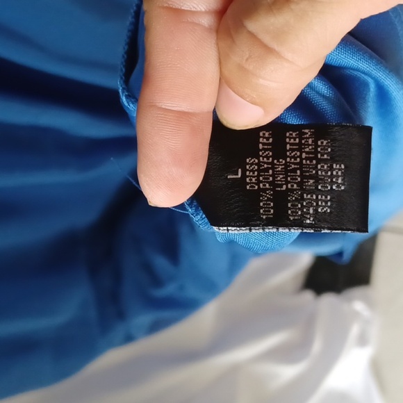 AB Studio Maxi Dress, blue, lace top, belted, L, lined, NWT - Picture 8 of 9